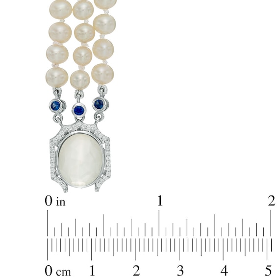 Freshwater Cultured Pearl and Cushion-Cut White Quartz Triple Strand Bracelet with Sterling Silver Clasp-7.25"