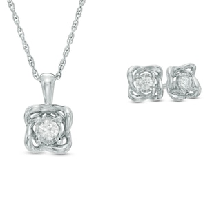 0.23 CT. T.W. Diamond Solitaire Twist Pendant and Earrings Set in 10K White Gold