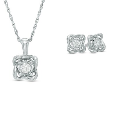 0.23 CT. T.W. Diamond Solitaire Twist Pendant and Earrings Set in 10K White Gold