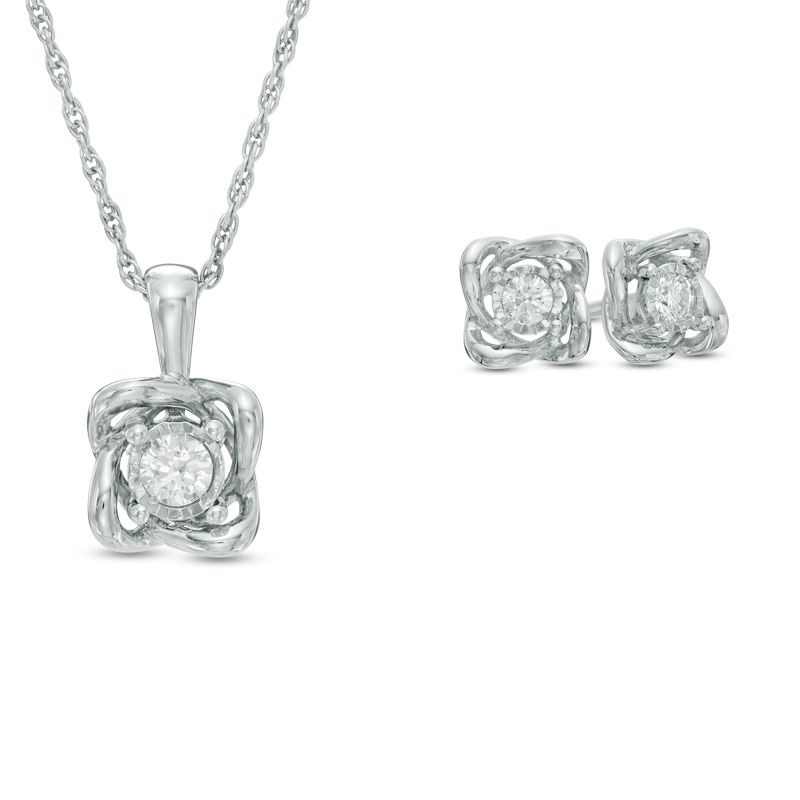 0.23 CT. T.W. Diamond Solitaire Twist Pendant and Earrings Set in 10K White Gold|Peoples Jewellers
