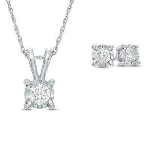 CT. T.W. Diamond Solitaire Pendant and Earrings Set in 10K White Gold