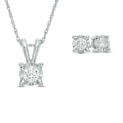 CT. T.W. Diamond Solitaire Pendant and Earrings Set in 10K White Gold