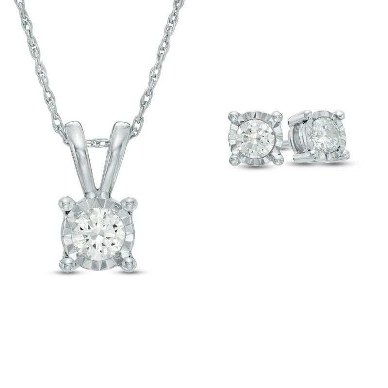CT. T.W. Diamond Solitaire Pendant and Earrings Set in 10K White Gold|Peoples Jewellers
