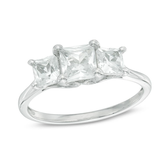 Princess-Cut Lab-Created White Sapphire Three Stone Ring in 10K White Gold