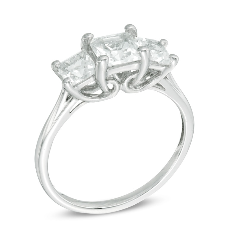 Princess-Cut Lab-Created White Sapphire Three Stone Ring in 10K White Gold|Peoples Jewellers
