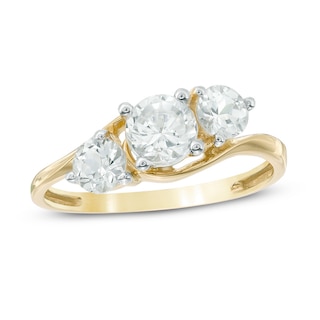 5.2mm Lab-Created White Sapphire Three Stone Bypass Ring in 10K Gold