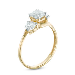 5.2mm Lab-Created White Sapphire Three Stone Bypass Ring in 10K Gold