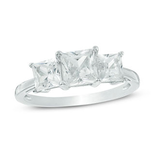 5.2mm Princess-Cut Lab-Created White Sapphire Three Stone Ring in 10K White Gold