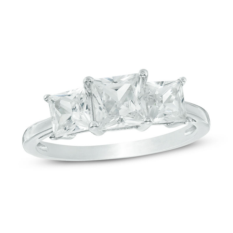 5.2mm Princess-Cut Lab-Created White Sapphire Three Stone Ring in 10K White Gold|Peoples Jewellers
