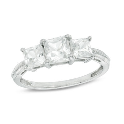 Princess-Cut Lab-Created White Sapphire Three Stone Ring in 10K White Gold