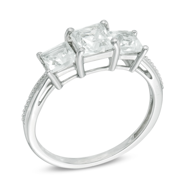 Princess-Cut Lab-Created White Sapphire Three Stone Ring in 10K White Gold