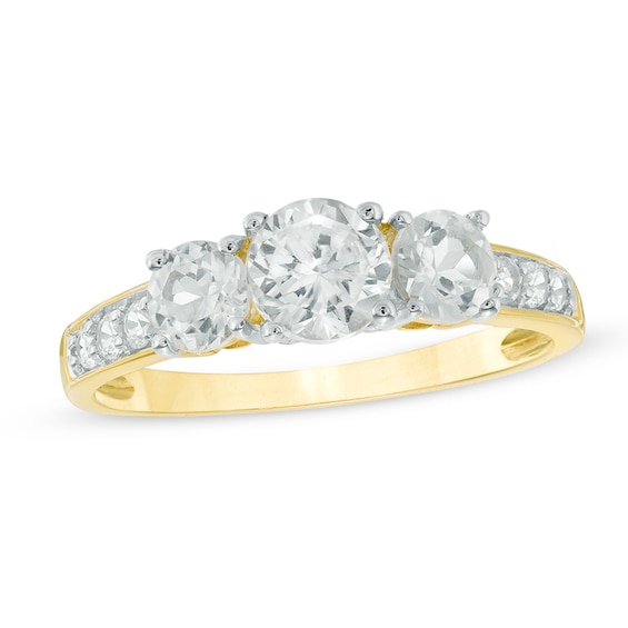 5.2mm Lab-Created White Sapphire Three Stone Ring in 10K Gold