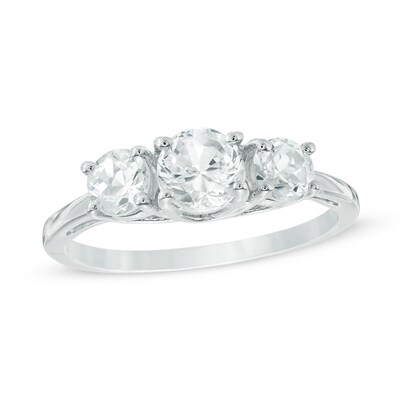 5.2mm Lab-Created White Sapphire Three Stone Ring in 10K White Gold