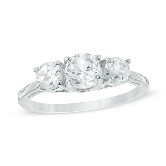 5.2mm Lab-Created White Sapphire Three Stone Ring in 10K White Gold