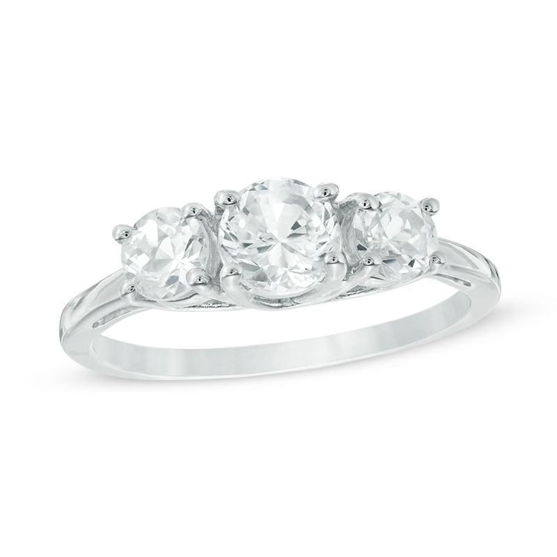 5.2mm Lab-Created White Sapphire Three Stone Ring in 10K White Gold|Peoples Jewellers