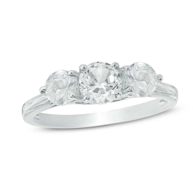 5.2mm Lab-Created White Sapphire Three Stone Ring in 10K White Gold|Peoples Jewellers