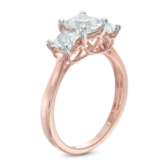 5.2mm Princess-Cut Lab-Created White Sapphire Three Stone Ring in 10K Rose Gold