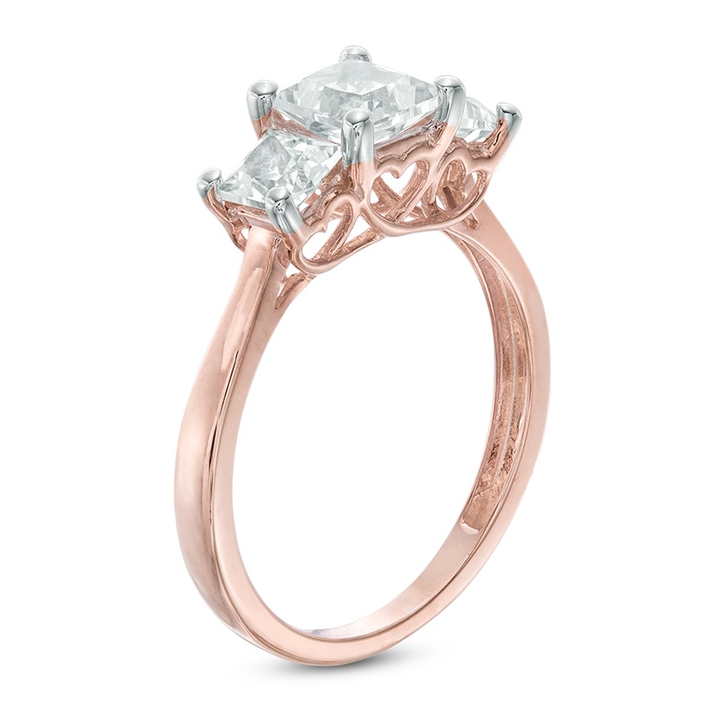 5.2mm Princess-Cut Lab-Created White Sapphire Three Stone Ring in 10K Rose Gold|Peoples Jewellers