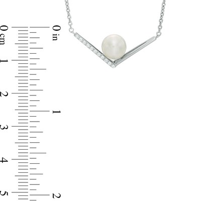 7.0-8.0mm Freshwater Cultured Pearl and White Topaz Chevron Necklace in Sterling Silver