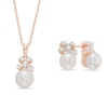 Freshwater Cultured Pearl Bow Pendant and Earrings Set in Sterling Silver with 14K Rose Gold Plate