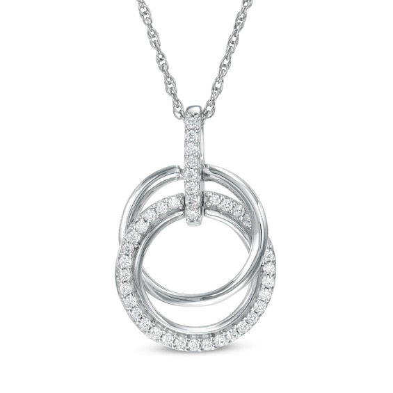 0.18 CT. T.W. Diamond Interlocking Circles Drop Pendant in Sterling Silver