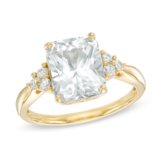 Radiant-Cut Lab-Created White Sapphire Tri-Sides Ring in Sterling Silver with 14K Gold Plate