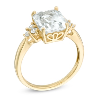 Radiant-Cut Lab-Created White Sapphire Tri-Sides Ring in Sterling Silver with 14K Gold Plate