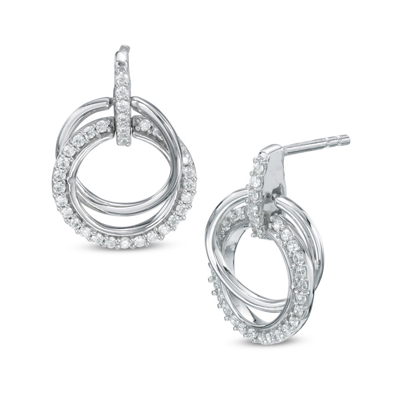0.30 CT. T.W. Diamond Interlocking Circles Drop Earrings in Sterling Silver|Peoples Jewellers