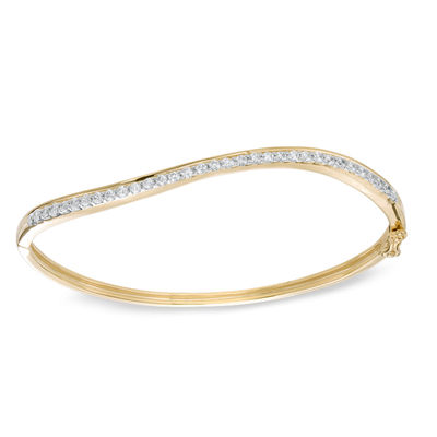 0.95 CT. T.W. Diamond Wavy Bangle in Sterling Silver and 14K Gold Plate