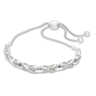 0.20 CT. T.W. Diamond "X" Bolo Bracelet in Sterling Silver - 9.5"