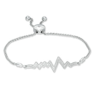 0.20 CT. T.W. Diamond Heartbeat Bolo Bracelet in Sterling Silver - 9.5"