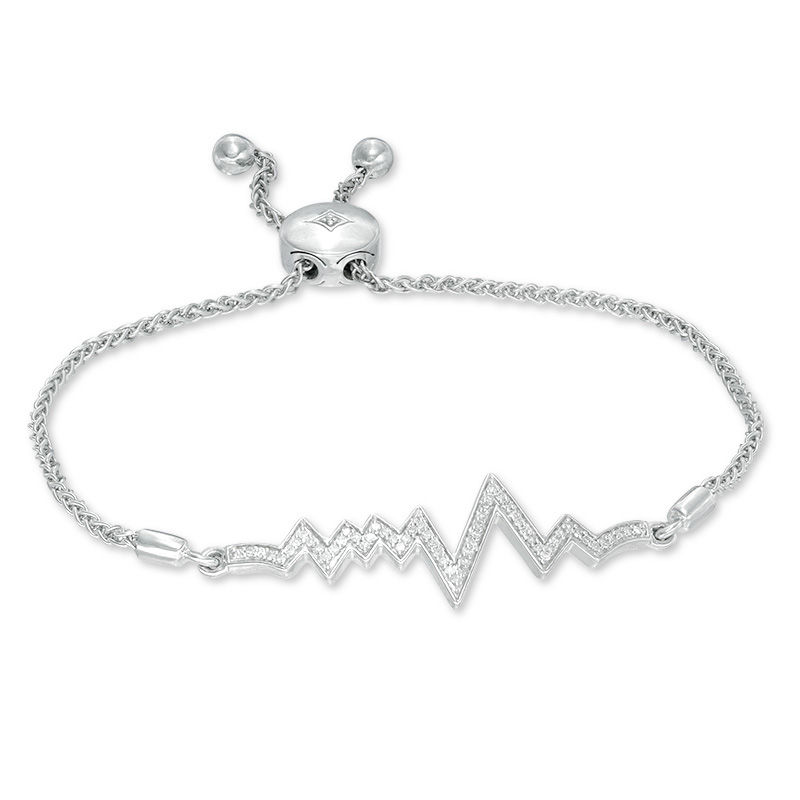 0.20 CT. T.W. Diamond Heartbeat Bolo Bracelet in Sterling Silver - 9.5"|Peoples Jewellers