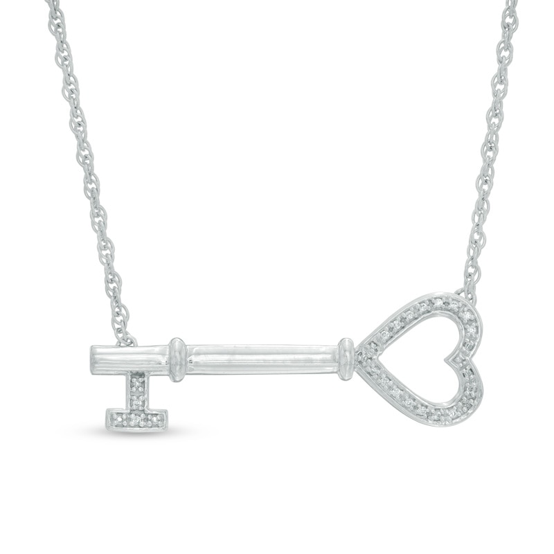 Diamond Accent Sideways Key Necklace in Sterling Silver - 16.75"|Peoples Jewellers