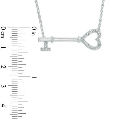 Diamond Accent Sideways Key Necklace in Sterling Silver - 16.75"