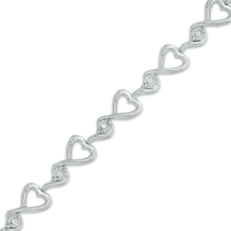 Diamond Accent Heart Link Bracelet in Sterling Silver - 7.5"|Peoples Jewellers
