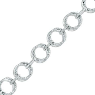 Diamond Accent Circular Link Bracelet in Sterling Silver - 7.5"