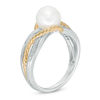 Thumbnail Image 1 of Freshwater Cultured Pearl and Lab-Created White Sapphire Bypass Ring in Sterling Silver and 14K Gold Plate