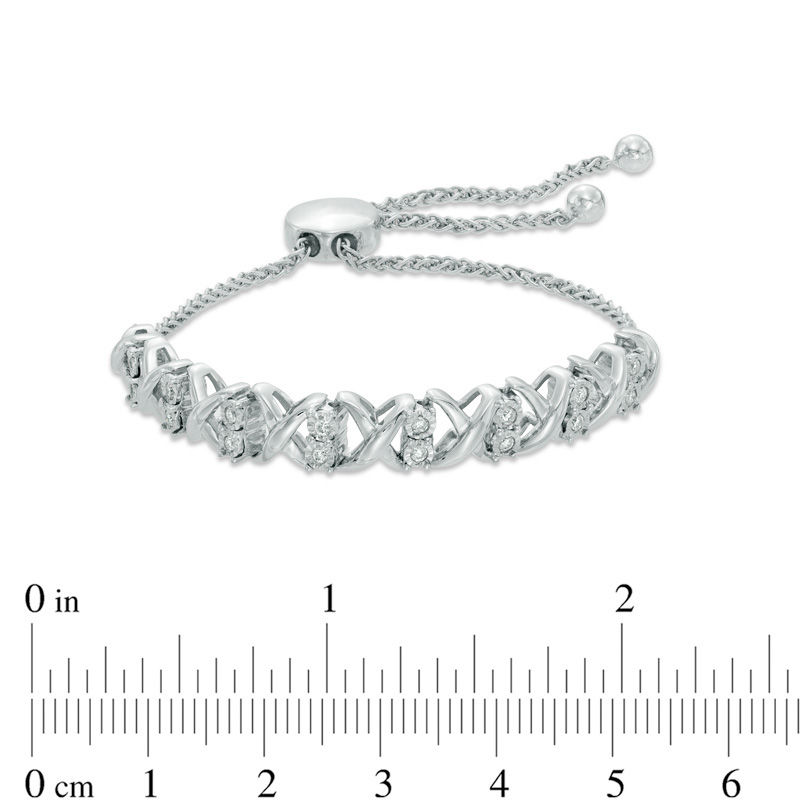0.25 CT. T.W. Diamond Two Stone "X" Bolo Bracelet in Sterling Silver - 9.5"|Peoples Jewellers