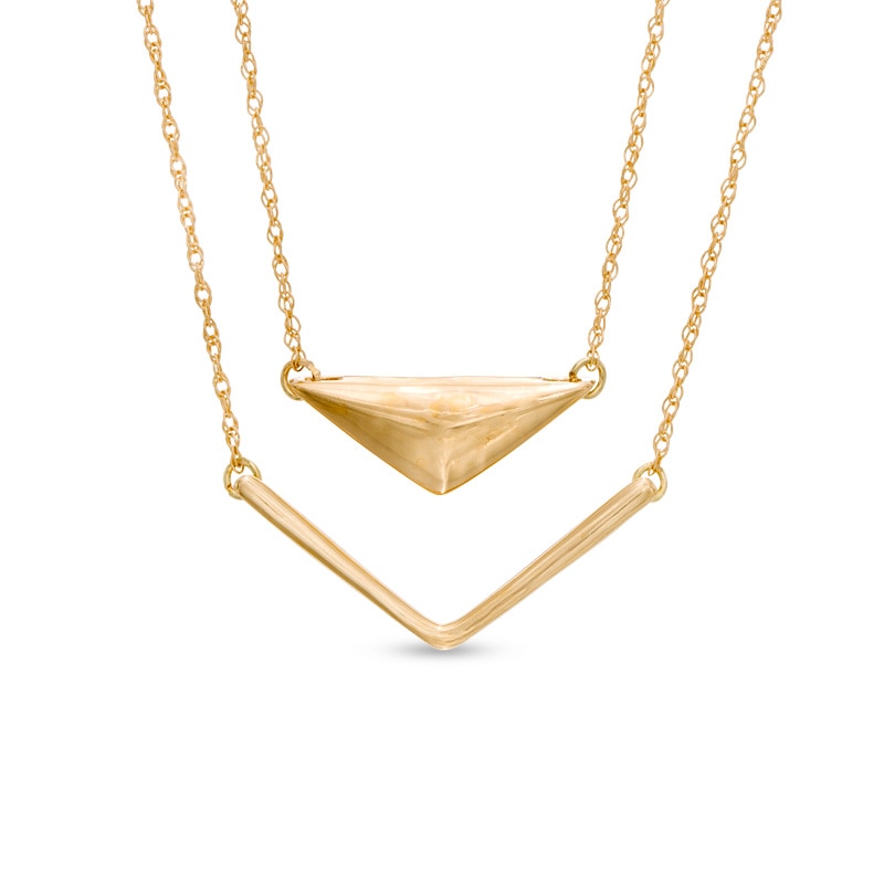 Abstract Chevron Double Strand Necklace in 10K Gold|Peoples Jewellers