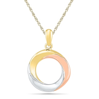 Open Circle Pendant in 10K Tri-Tone Gold