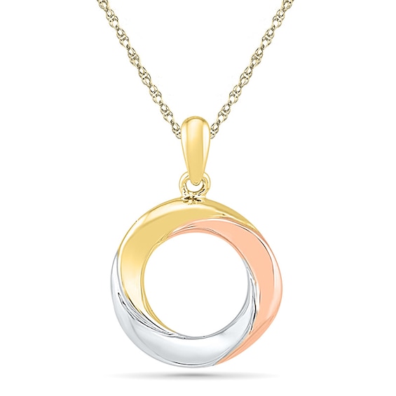 Open Circle Pendant in 10K Tri-Tone Gold