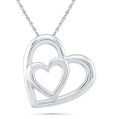 Double Tilted Heart Pendant in 10K White Gold