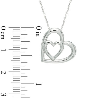 Double Tilted Heart Pendant in 10K White Gold