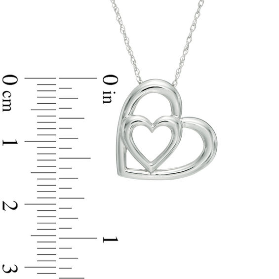 Double Tilted Heart Pendant in 10K White Gold