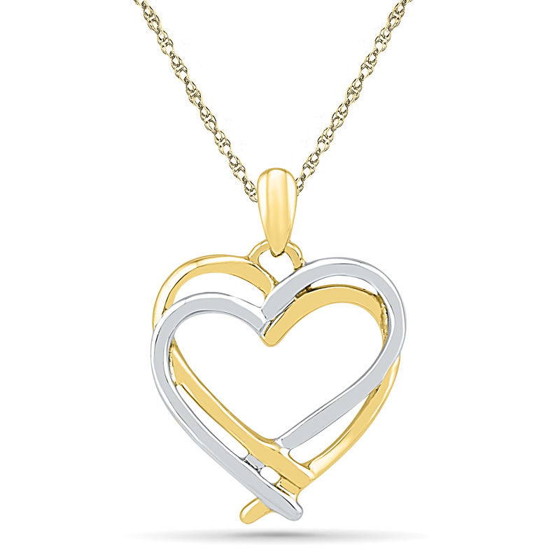 Double Intertwined Heart Pendant in 10K Two-Tone Gold