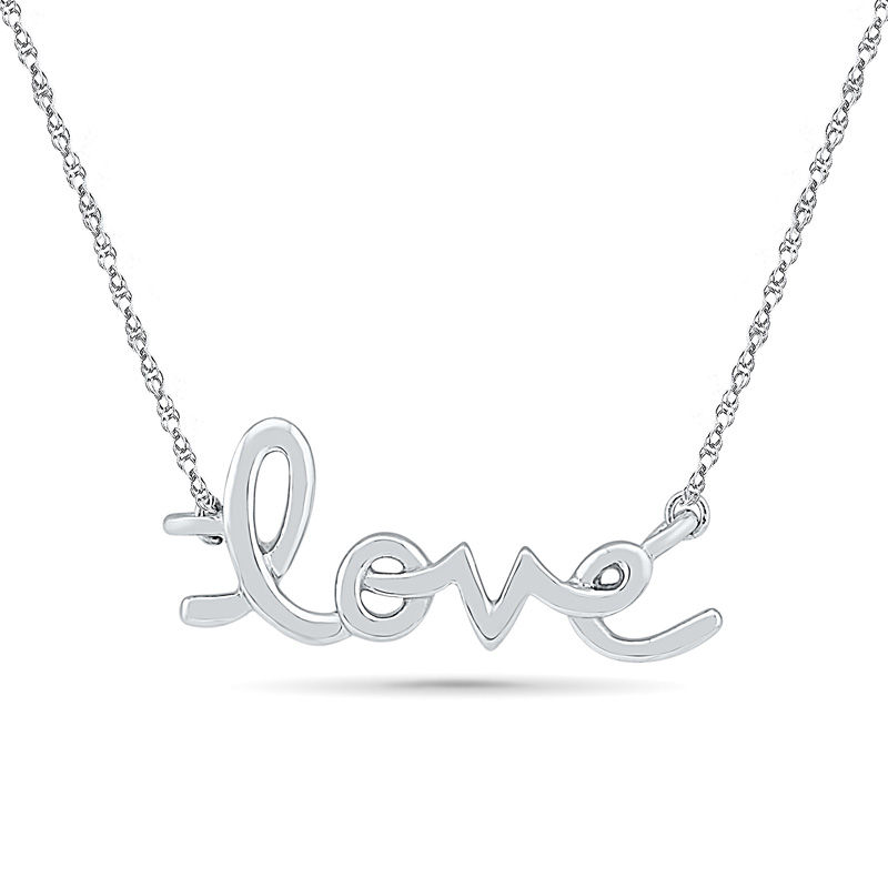 14K Rose Gold Love Script Pendant Necklace With 18