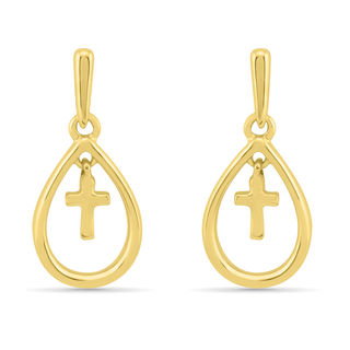 Cross Teardrop Earrings in 10K Gold