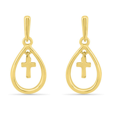 Cross Teardrop Earrings in 10K Gold