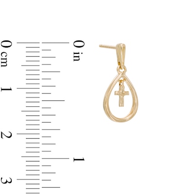 Cross Teardrop Earrings in 10K Gold