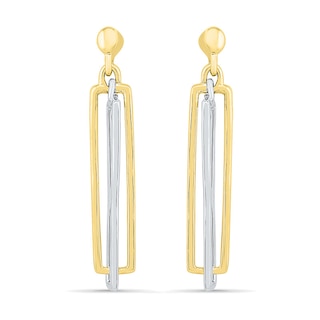 Double Rectangle Drop Earrings in 10K Two-Tone Gold